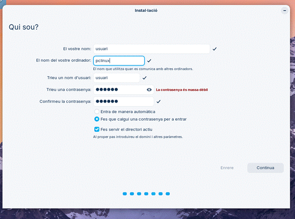 Establint un usuari local per pooder getionar la maquina localment.